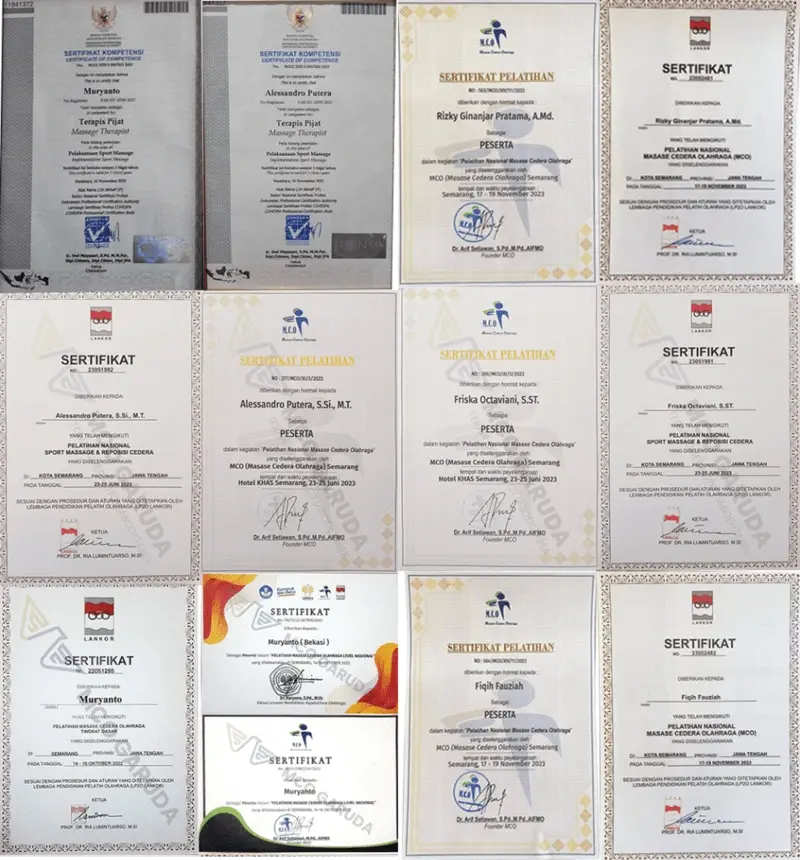 Sertifikat terapis MCO Garuda Massage – Nasional & Internasional