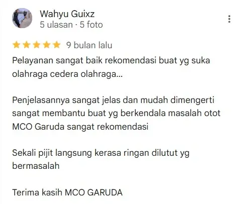 Testimoni pasien MCO Garuda Massage