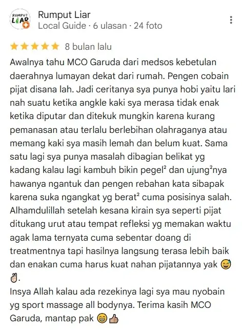Testimoni pasien MCO Garuda Massage